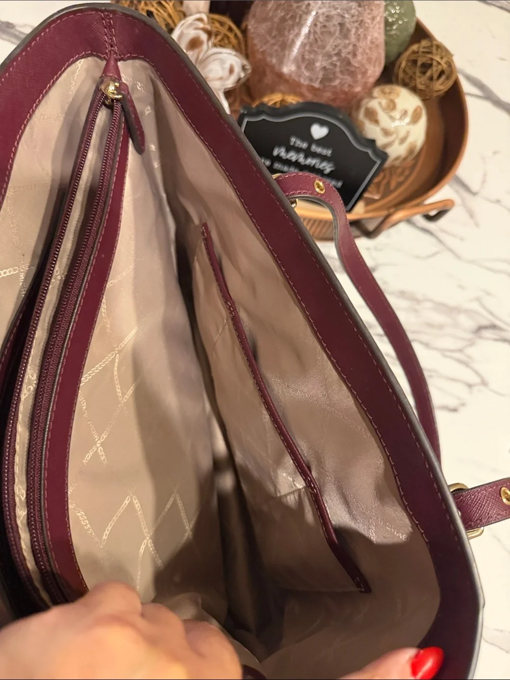 Michael Kors Burgundy Saffiano Leather Tote with Gold Hardware